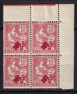 ALEXANDRIE - + 5 C.sur 10 C. Croix-Rouge En Bloc De 4 Avec Double Surcharge FAUSSE - Unused Stamps