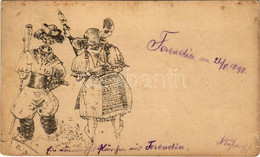 T2/T3 1898 Romanian Folklore Art Postcard (ragasztónyom / Glue Marks) - Sin Clasificación