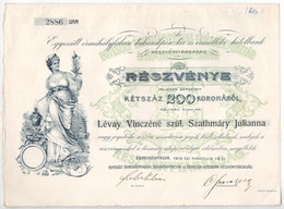 Érmihályfalva 1913. "Egyesült Érmihányfalvai Takarékpénztár és Érmelléki Hitelbank" Névre Szóló Részvénye 200K-ról, Szár - Ohne Zuordnung