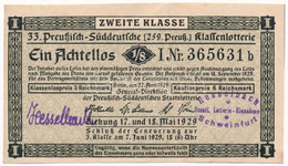 Németország / Weimari Köztársaság 1929. 1/8 Sorsjegy T:III  Germany / Weimar Republic 1929. 1/8 Value Lottery Ticket C:F - Ohne Zuordnung