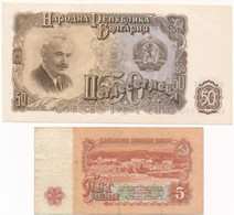 Bulgária 1951. 50L + 1974. 5L "hatjegyű Sorozatszám" T:I,III Bulgaria 1951. 50 Leva + 1974. 5 Leva "six Digit Serial Num - Ohne Zuordnung