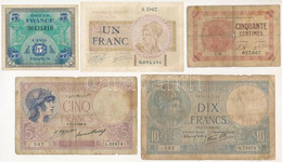 Franciaország 1919-1944. 5db-os Bankjegy Tétel T:III,III- France 1919-1944. 5pcs Of Banknotes C:F,VG - Ohne Zuordnung