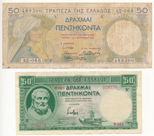 Görögország 1935. 50D + 1939. 50D T:III,I- Szakadás Greece 1935. 50 Drachmai + 1939. 50 Drachmai C:F,AU Tear - Ohne Zuordnung