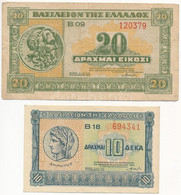 Görögország 1940. 10D + 20D T:II,III Greece 1940. 10 Drachmai + 20 Drachmai C:XF,F - Ohne Zuordnung