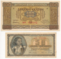 Görögország / Német-olasz Megszállás 1941. 100D + 1943. 50D T:II Greece / German-Italian Occupation 1941. 100 Drachmai + - Non Classificati