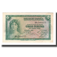 Billet, Espagne, 5 Pesetas, 1935 (1936), KM:85a, TTB - 5 Peseten