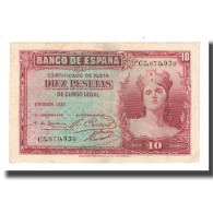 Billet, Espagne, 10 Pesetas, 1935 (1936), KM:86a, TTB - 10 Pesetas