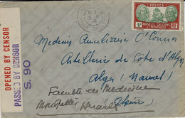 Aout 1940- Enveloppe De Ille Calédonie Affr. 1 F  Pour Alger -  Censure Anglaise S 90 - Andere & Zonder Classificatie