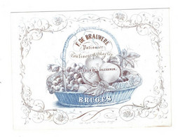 1 Carte Visite F. De Brauwere Patissier Confiseur Glacier Rue Flamande  Bruges  Lith.Davelay  14,5 X 11 Cm - Cartes Porcelaine