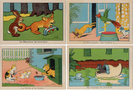 Benjamin RABIER -  4 Cartons Illustrés - Chiens, Chats, Perroquet, Lapin, Renard, Souris, Sabot     (120284) - Rabier, B.