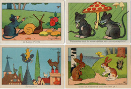 Benjamin RABIER -  4 Cartons Illustrés - Chiens, Chats, Lapin, Souris, Champignon, Escargot, Lance Pierre,      (120285) - Rabier, B.