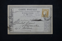 FRANCE - Carte Précurseur De Chauny Pour Villefranche En 1873, Affr.Cérès 15ct, Oblitération Ambulant - L 81608 - Precursor Cards