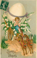 Enfant Libellule Et Attemage De Lapins * Joyeuses Pâques * CPA Illustrateur Embossed Gauffrée * Lapin Rabbit - Easter