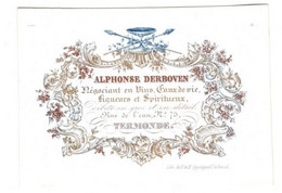 1845 Litho Alphonse Derboven Négociant Vins Eaux De Vie  Spiritueux Rue De L'Eau Termonde Dendermonde  11,5 X8 Cm WIJN - Porcelaine
