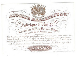 1 Carte Visite Auguste Haesebeyt & C° Fabrique D'Amidon Rue De La Caverne Holstraete Gand Lth. Jacqmain  12x8 Cm - Porcelaine