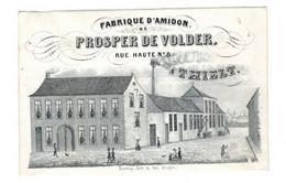 1 Carte Visite  Prosper De Volder Fabrique D'Amidon Rue Haute à Thielt  Lith. Daveluy  12,5 X 8 Cm - Porcelaine