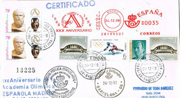 38573. Carta Certificada MADRID 1998, Franqueo Mecanico Academia Olimpica, Franquicia Correos - 1991-00 Covers