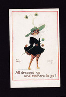 Cat Card -  Violet Roberts -  All Dressed Up, Nowhere To Go !!.     R Tuck.   1919. - Katzen