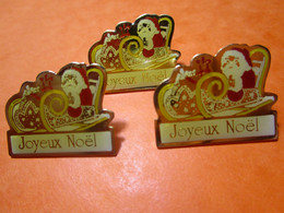 3 PIN'S Avec époxy * PIN'S - Père NOËL Avec Traineau JOYEUX NOËL - 3 Pin's = 2,5 € - NEUFS - Navidad