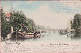 Vroege Kaart 1903 Ingekleurd Minnewater Lac D' Amour Souvenir De Brugge Bruges Binnenschip Peniche (In Zeer Goede Staat) - Brugge