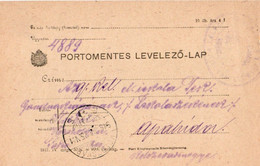 A90  - PORTOMENTES LEVELEZO LAP TO KOLOSVAR CLUJ ROMANIA 1918 - WW1 (I Guerra Mundial)