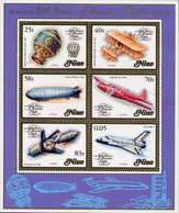 Niue 1983 200 Ans Vol Humain Human Flight Montgolfière, Wright Flyer, Boeing 247, Graf Zeppelin, Space Shuttle - Altri (Aria)