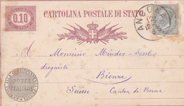 ITALIA - REGNO -  ANCONA -  INTERO POSTALE - SERVIZIO DI STATO C.10 - CON FR.LLO C.5   VIAGGIATO PER BERNE - SVIZZERA - Ganzsachen