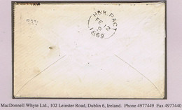 Ireland Maritime Dublin 1869 Small H&K PACT Code 9 Cds For FE 12 Clear Strike On Cover To Dublin With France 40c Orange - Prefilatelia