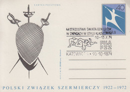 Carte  Entier  Postal    POLOGNE    ESCRIME   1972 - Esgrima