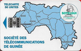 Guinea - Sotelgui - Map Of Guinea (Blue), SC7, CN. 00427704 UP Corner, No Moreno, 50Units, Used - Guinée