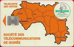 Guinea - Sotelgui - Map Of Guinea (Orange), SC7, No CN., With Moreno Logo, 150Units, Used - Guinea