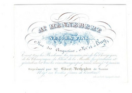 1845 Litho Handpers Visitekaart   A.Hennebert Nég.en Vin Rue Des Augustins Huy Hoei  Lith.Gyselinck  11 X 7,5 Cm WIJN - Porcelaine