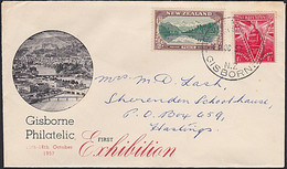NEW ZEALAND GISBORNE PHILATELIC EXHIBITION 1957 PEACE STAMPS FRANKING - Cartas & Documentos