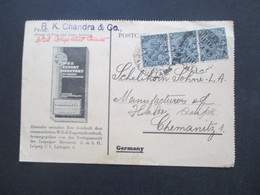 GB Kolonie Indien 1933 Dekorative Firmen PK WEZ Exportadressbuch From R.K. Chandra & Co. Calcutta - Chemnitz - 1911-35 Roi Georges V