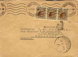 1632- Enveloppe De Monaco-Condamine Affr. Bande De 3 N°67  Pour BUCAREST ( Roumanie ) - Covers & Documents