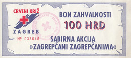 Croatia 100 HRD Red Cross Charity Bon Coupon Voucher - Croatie