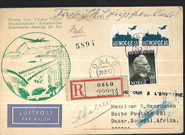 Norvège  Lettre  Recommandée Du 21 02 1947 De Oslo Pour Dakar  1er VOL - Briefe U. Dokumente