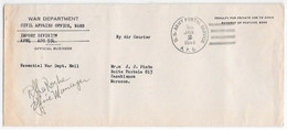 WW2 - 1944 JAN 02 - APO 759 = Office CASABLANCA US ARMY POSTAL SERVICE On Official Business cover Of WAR DEPARTMENT - WO2