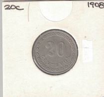 Paraguay 20 Centavos 1908 , Scarce - Paraguay