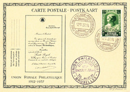 B01-236 Carte Postale Union Royale Philatélique 460 Antituberculeux Josephine Charlotte 12-12-1937 Bruxelles - ....-1951