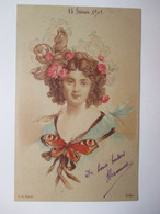 BOTTARO   -   JEUNE  FEMME  ,  PAPILLON  ET  FLEURS  DANS  LES  CHEVEUX    ....    TTB - Bottaro