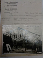 Photo Publicitaire E. CABUZEL Constructeur. Photo Hangar Duhem à Neuville Bourgonval. Rare + Facture Joseph Cabuzel - Bertincourt