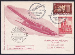 Luxembourg - Reykjavik, 1955, First Flight, Commemorative Card - Lettres & Documents