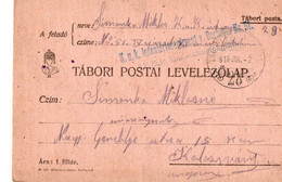 A124  -  TABORI POSTA  FELDPOSTAMT INFANTERIEREGIMENT STAMP TO KOLOSVAR CLUJ  ROMANIA   1WW 1916 - World War 1 Letters