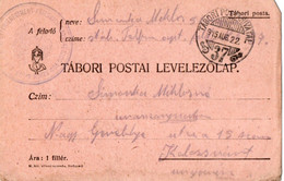 A131  -  TABORI POSTA LEVELEZOLAP INFANTERIEREGIMET STAMP TO KOLOSVAR CLUJ   ROMANIA 1WW 1916 - Cartas De La Primera Guerra Mundial