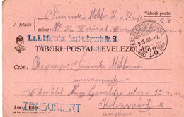 A133  -  TABORI POSTAI LEVELEZOLAP  ZENZURIERT CENZORED INFANTERIEREGIMENT STAMP TO KOLOSVAR CLUJ   ROMANIA 1WW 1915 - 1. Weltkrieg (Briefe)