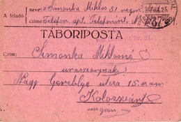 A146 -  TABORIPOSTA LETTER  INFANTERIEREGIMENT  STAMP  TO KOLOSVAR CLUJ  ROMANIA 1WW 1915 - World War 1 Letters