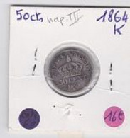 50 Cts Napoléon III Tête Laurée  1864 K - 50 Centimes