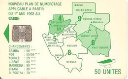 CARTE-PUCE-GABON-50U-SC7- CARTE-VERT -PLAN NUMEROTAGE-V° Sans N°-TBE - Gabon