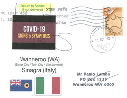 (AA2) Australia - Wannaroo (WA) City Twin With Sinagra (Italy) RTS - (COVID-19) (with Oz Map Stamp) - Disease